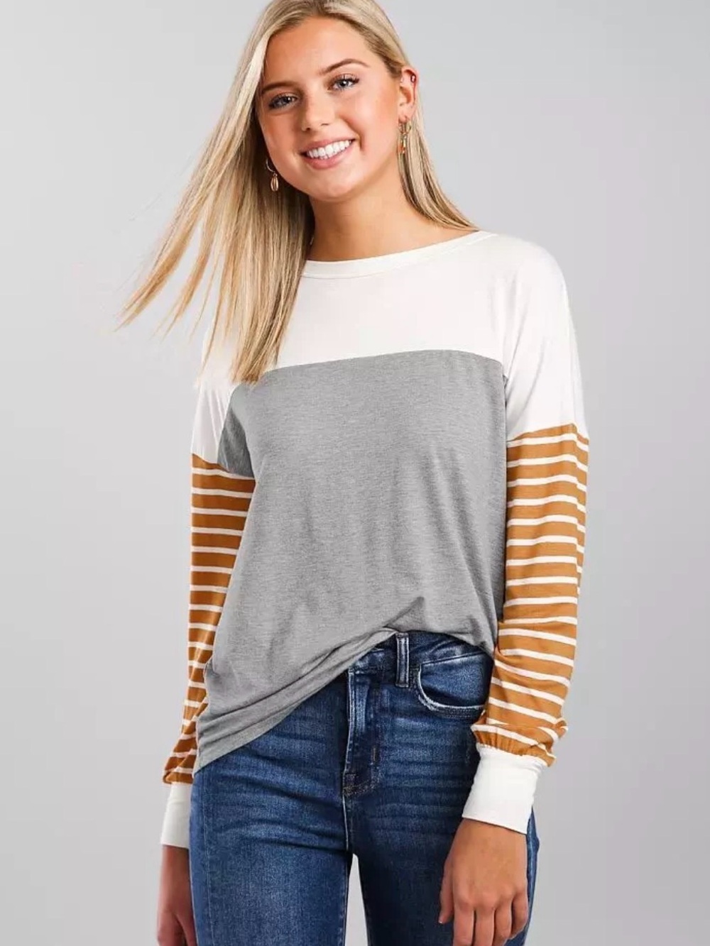 BKE Color Block Long Sleeve Women’s Top Size L